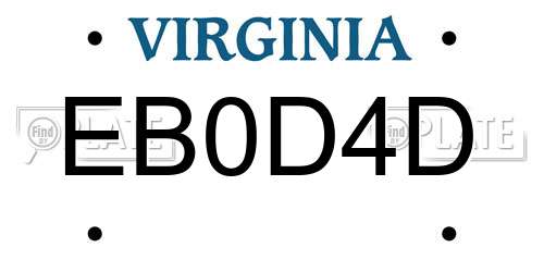 EB0D4D Virginia License Plate