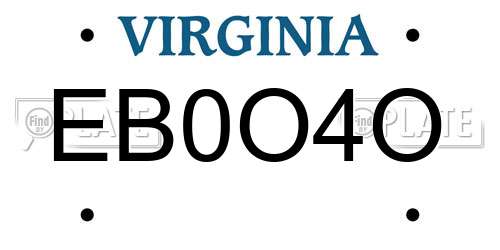 EB0O4O Virginia License Plate