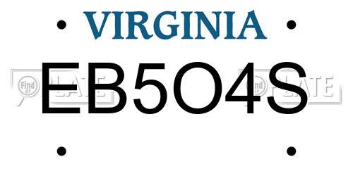 EB5O4S Virginia License Plate