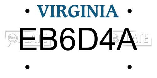 EB6D4A Virginia License Plate