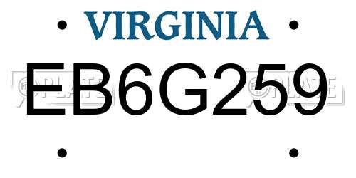 EB6G259 Virginia License Plate