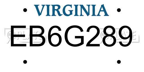 EB6G289 Virginia License Plate