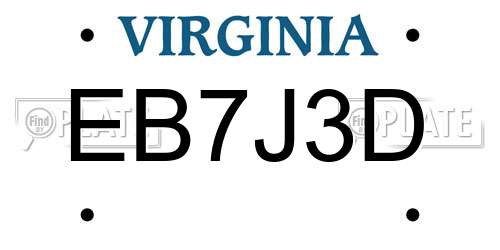 EB7J3D Virginia License Plate