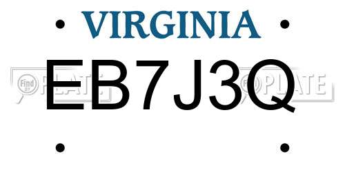 EB7J3Q Virginia License Plate