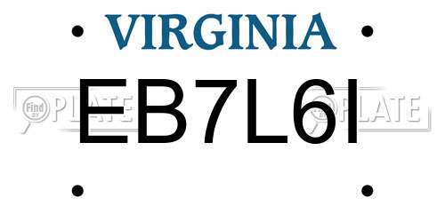 EB7L6I Virginia License Plate
