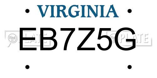 EB7Z5G Virginia License Plate