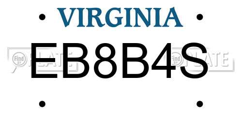 EB8B4S Virginia License Plate
