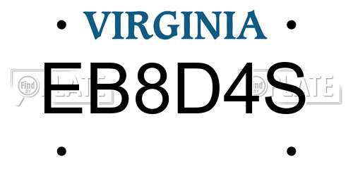 EB8D4S Virginia License Plate