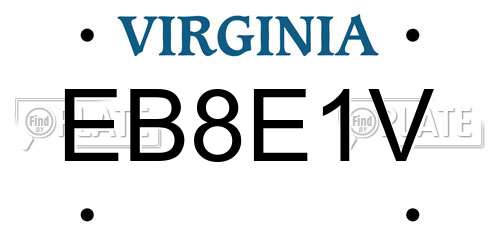 EB8E1V Virginia License Plate