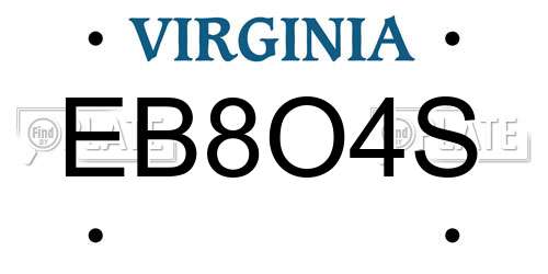 EB8O4S Virginia License Plate