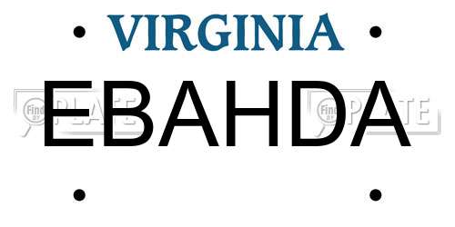 EBAHDA Virginia License Plate