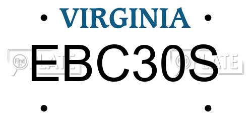 EBC30S Virginia License Plate