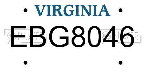 EBG8046 Virginia License Plate