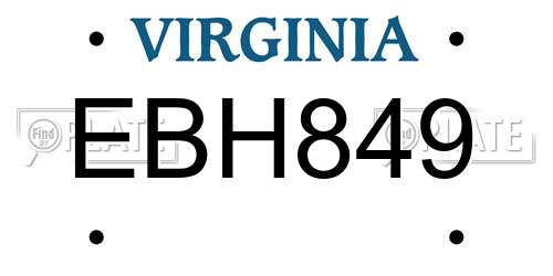 EBH849 Virginia License Plate