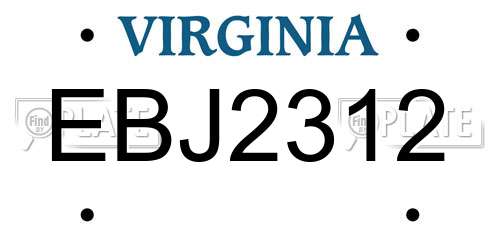 EBJ2312 Virginia License Plate