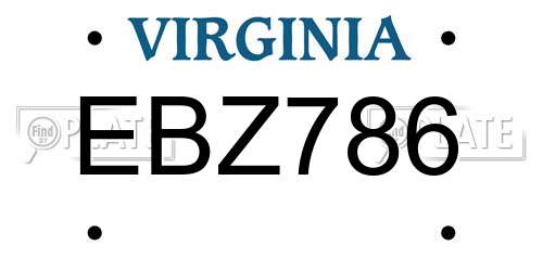 EBZ786 Virginia License Plate