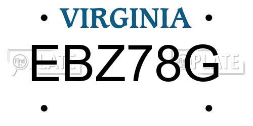 EBZ78G Virginia License Plate