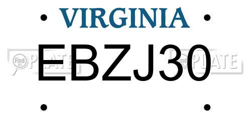 EBZJ30 Virginia License Plate