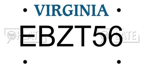 EBZT56 Virginia License Plate