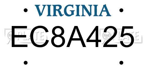 EC8A425 Virginia License Plate