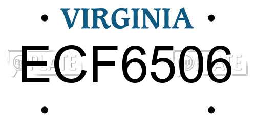 ECF6506 Virginia License Plate