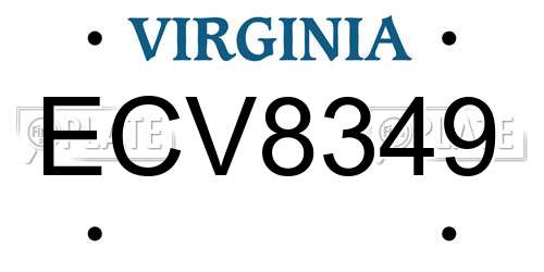ECV8349 Virginia License Plate