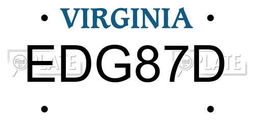 EDG87D Virginia License Plate