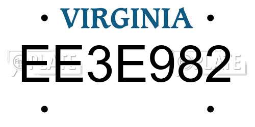 EE3E982 Virginia License Plate