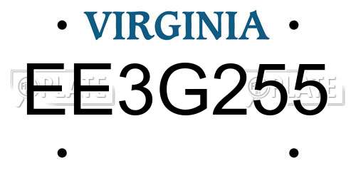 EE3G255 Virginia License Plate