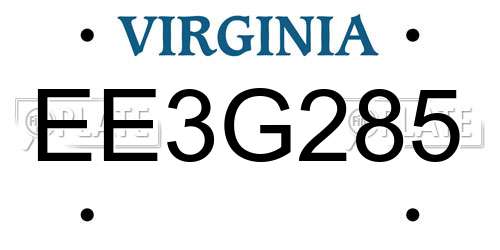 EE3G285 Virginia License Plate