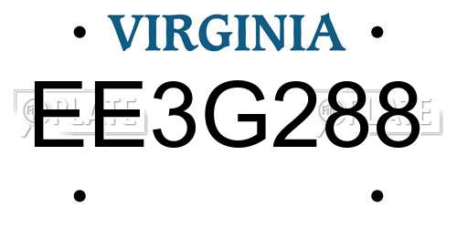 EE3G288 Virginia License Plate