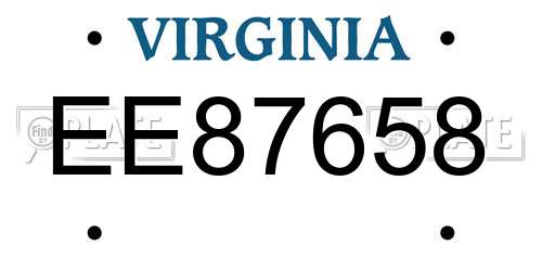 EE87658 Virginia License Plate