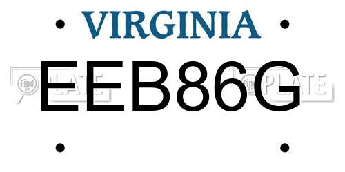 EEB86G Virginia License Plate