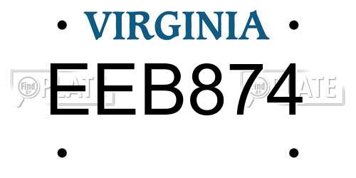 EEB874 Virginia License Plate