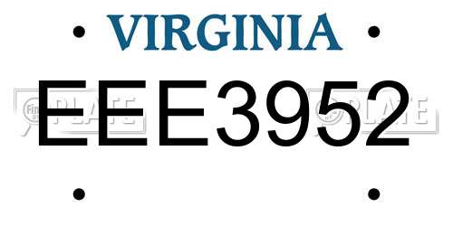 EEE3952 Virginia License Plate