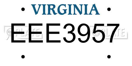 EEE3957 Virginia License Plate
