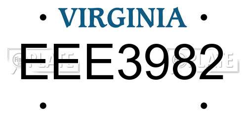 EEE3982 Virginia License Plate