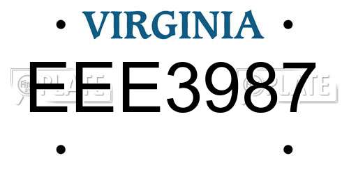 EEE3987 Virginia License Plate