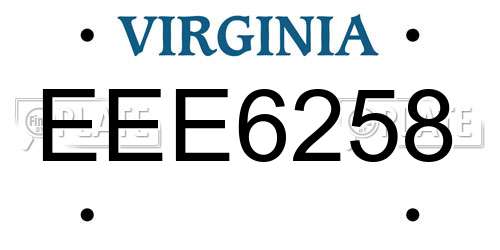EEE6258 Virginia License Plate