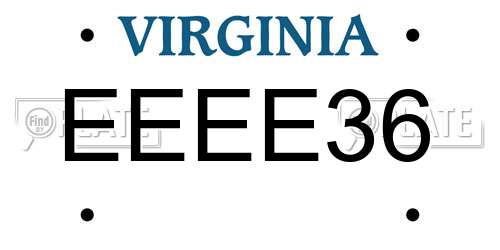 EEEE36 Virginia License Plate