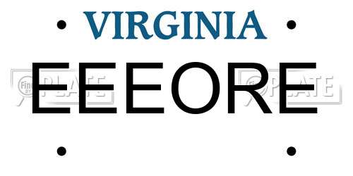 EEEORE Virginia License Plate