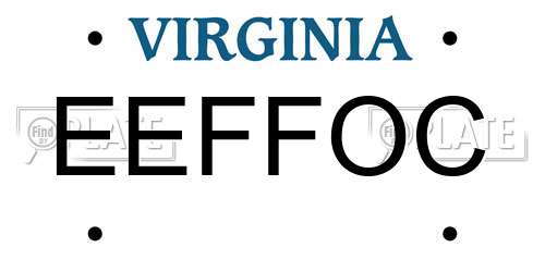 EEFFOC Virginia License Plate