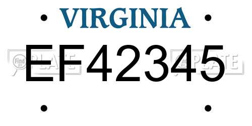 EF42345 Virginia License Plate