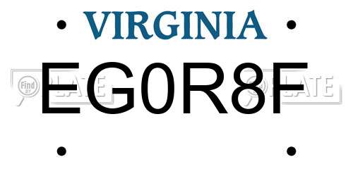 EG0R8F Virginia License Plate