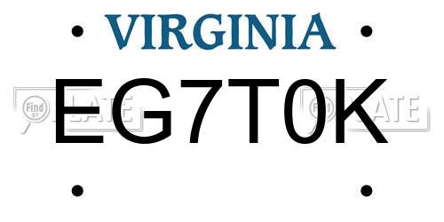 EG7T0K Virginia License Plate