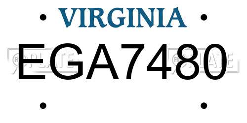 EGA7480 Virginia License Plate
