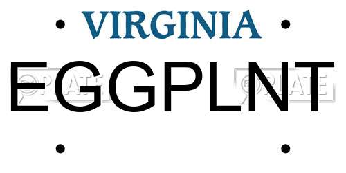 EGGPLNT Virginia License Plate