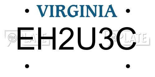 EH2U3C Virginia License Plate