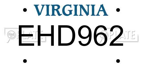 EHD962 Virginia License Plate