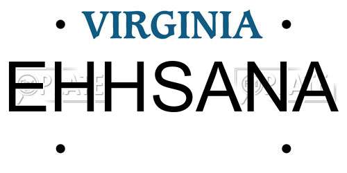 EHHSANA Virginia License Plate